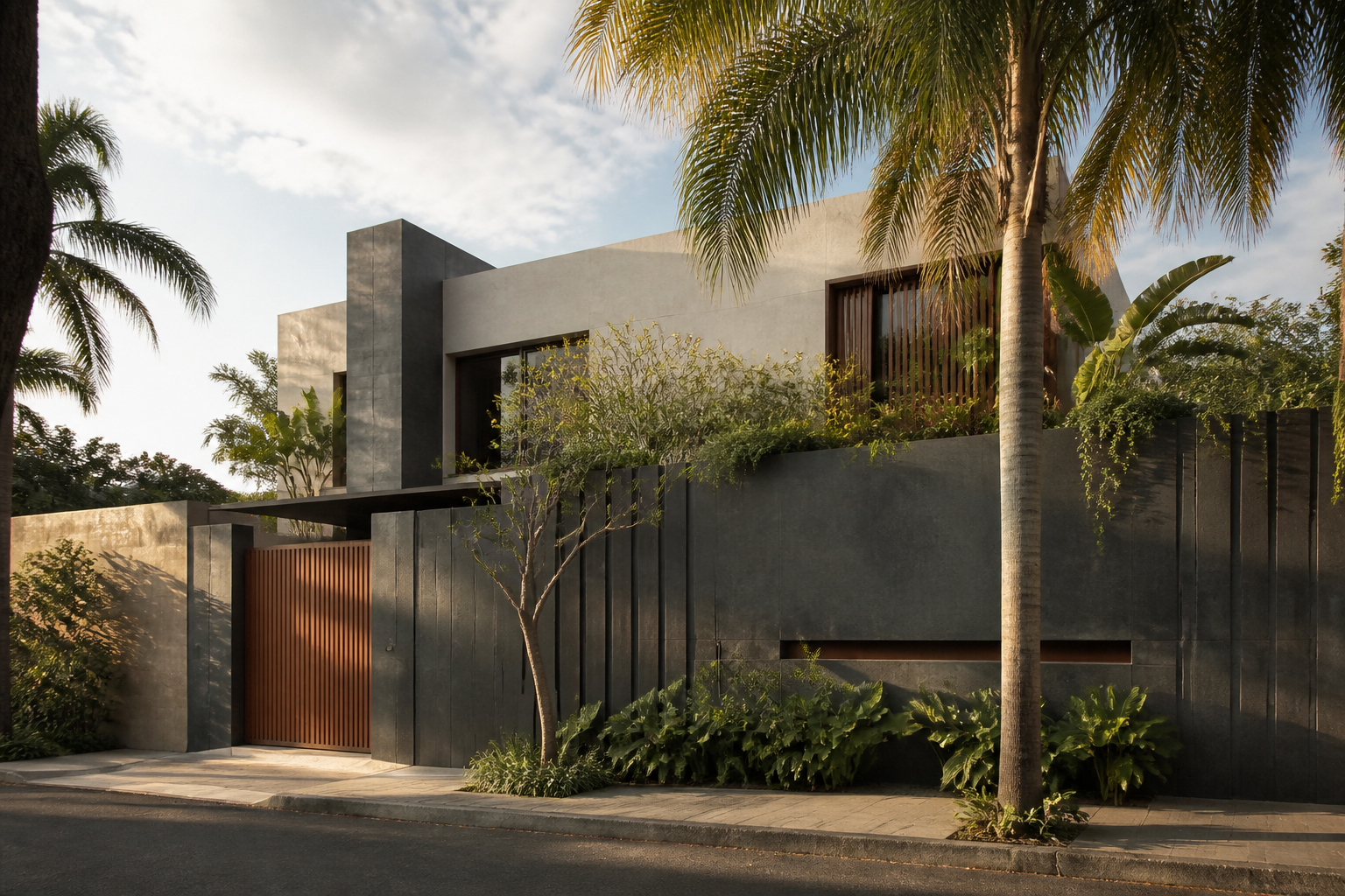 Residencia contemporánea urbana en Asunción al atardecer