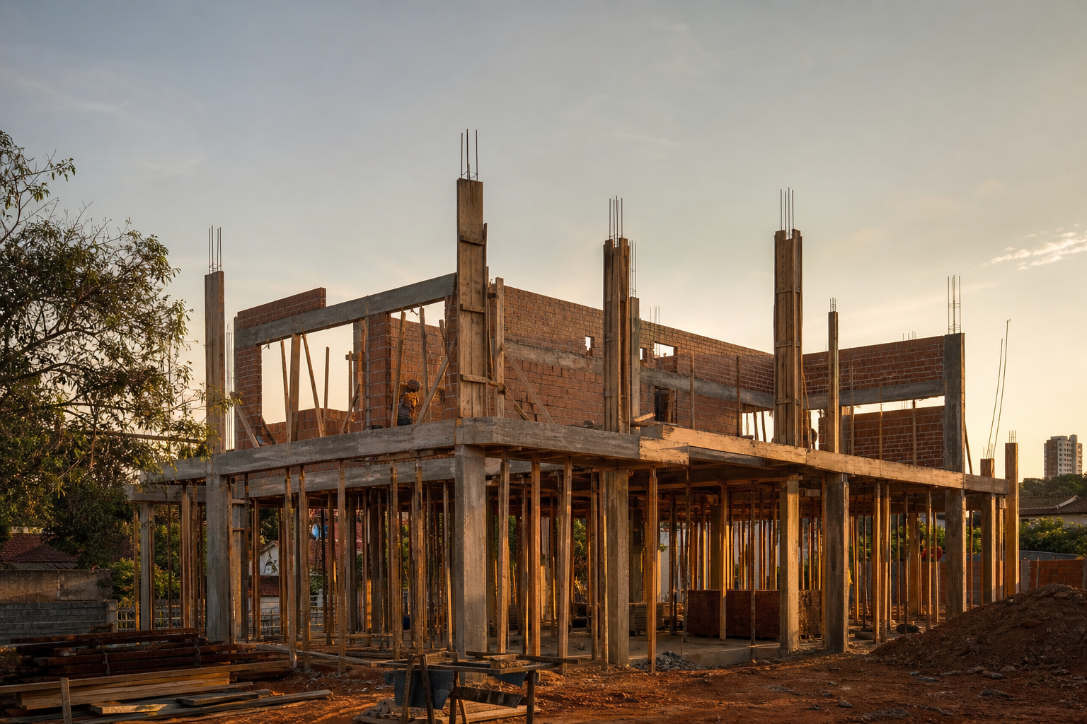 Obra de vivienda con etapas de avance en Paraguay