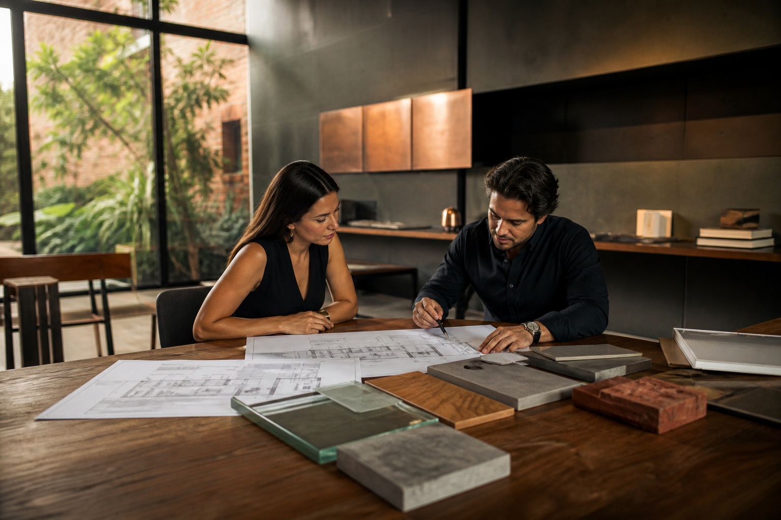 Reunión de proyecto sobre una mesa con planos en Paraguay